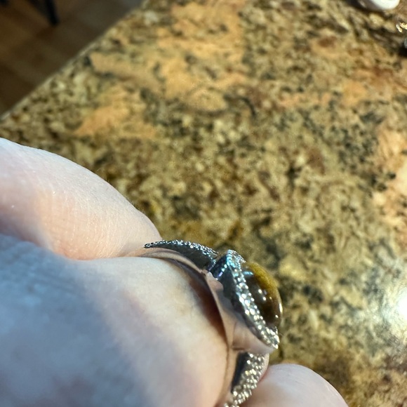 ESPO 925 Sterling Silver CZ Tiger Eye ring - size 7 - Picture 9 of 11